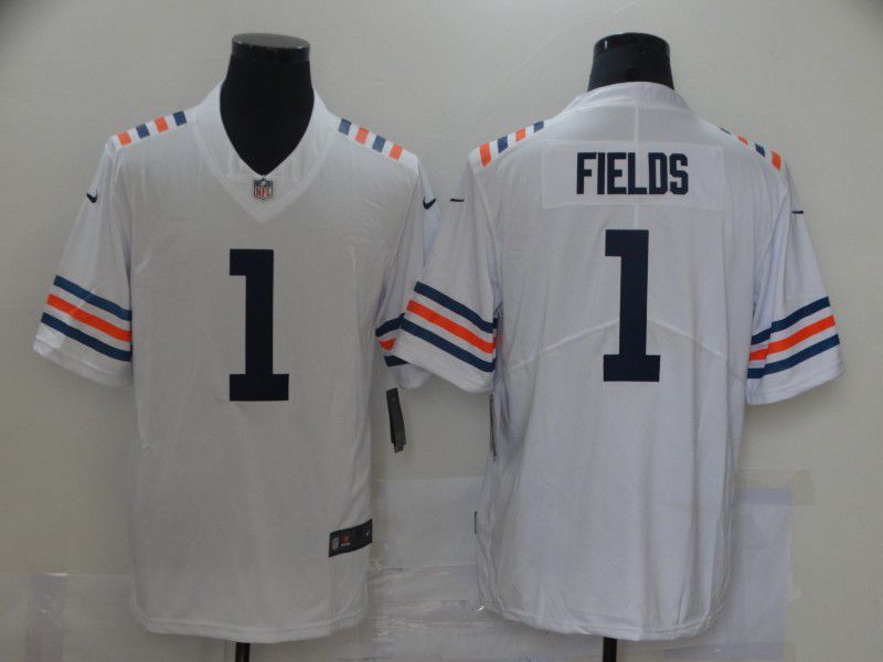 Men Chicago Bears #1 Fields White New Nike Vapor Untouchable Limited 2021 NFL Jersey